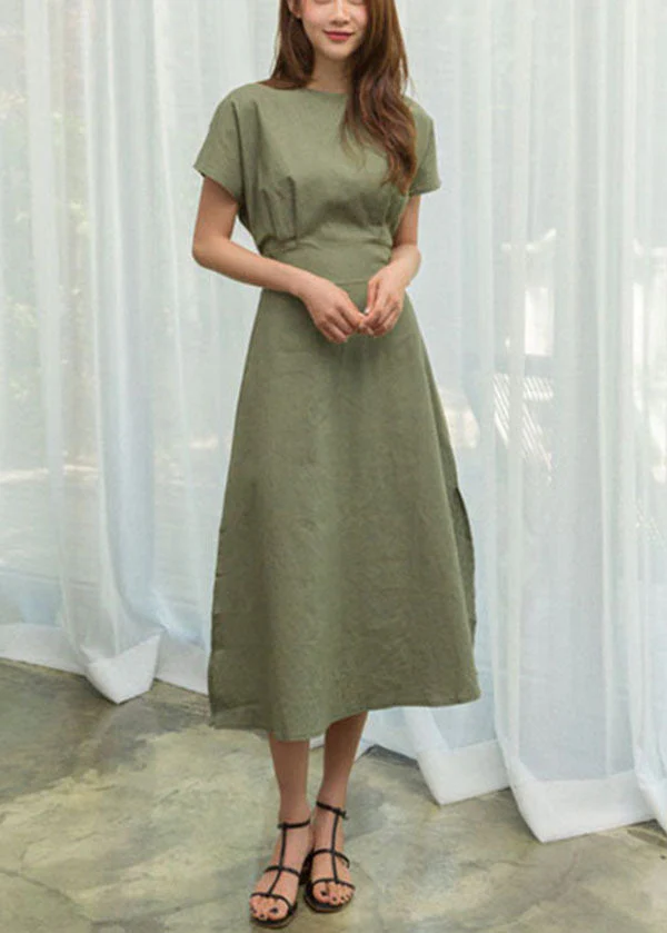 Green Cotton Cinch Dresses Side Open Exra Large Hem Summer - Image 2