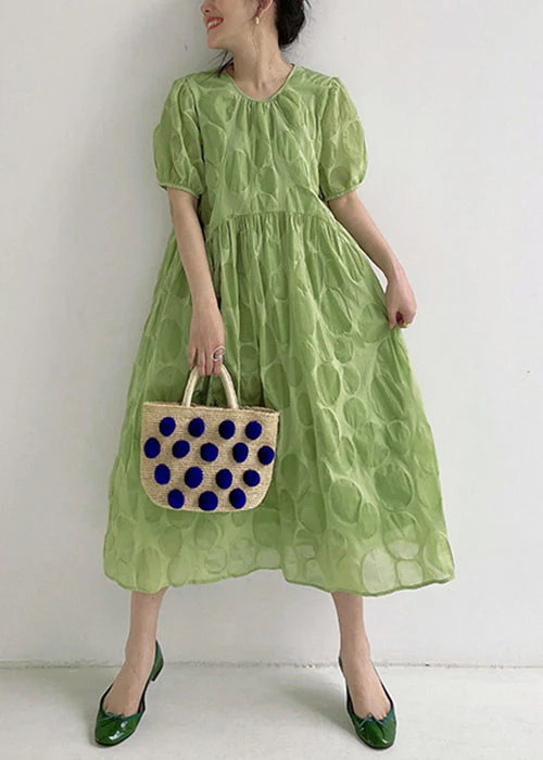 Green Dot High Waist Cotton Long Dresses O Neck Summer - Image 2