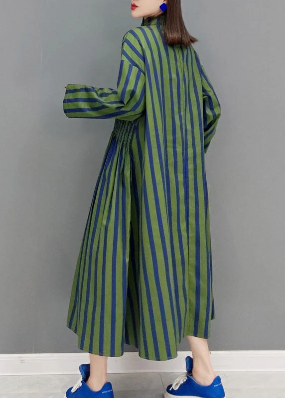 Green Maxi Dresses Stand Collar Cinched Spring - Image 4