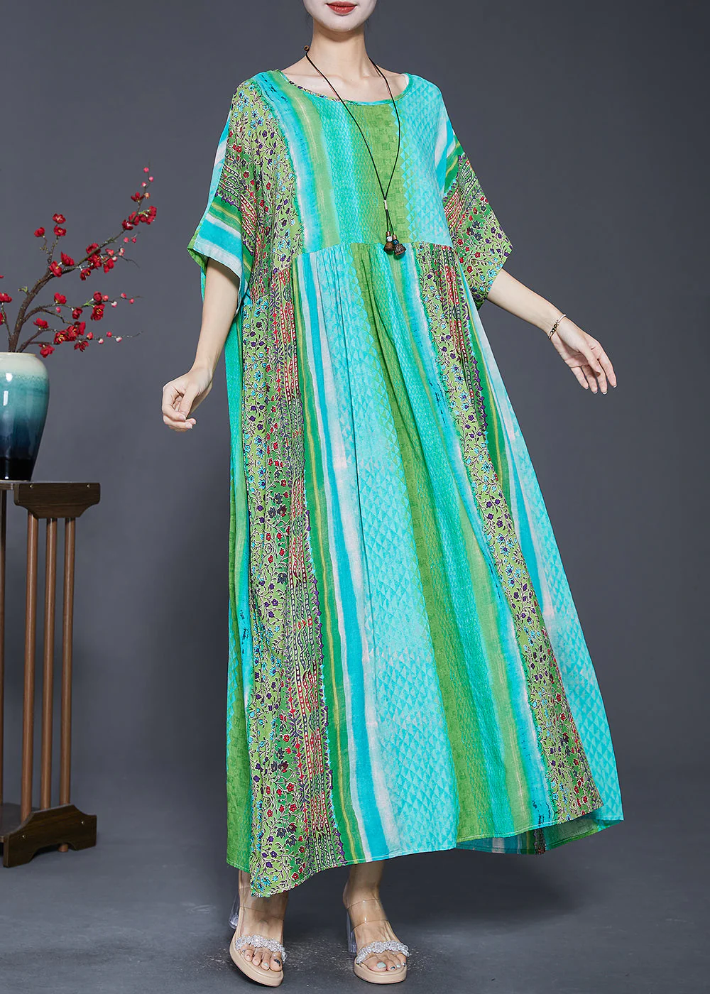 Green Oversized Cotton Beach Dress Exra Large Hem Summer - Image 2