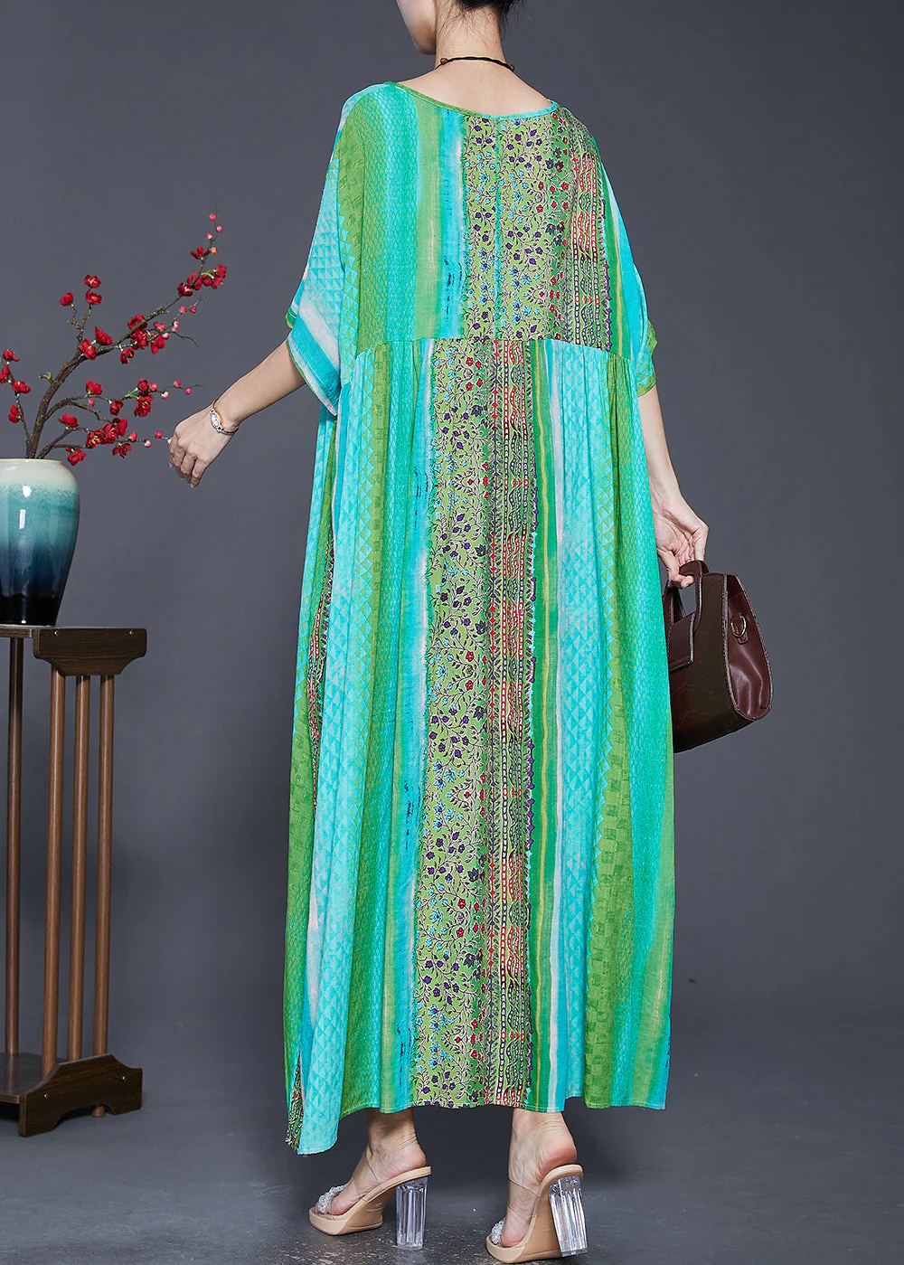 Green Oversized Cotton Beach Dress Exra Large Hem Summer - Image 4