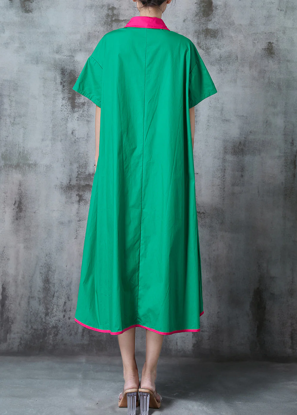 Green Patchwork Cotton A Line Dresses Applique Summer - Image 4