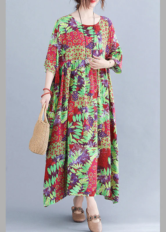 Green Patchwork Wrinkled Party Long Dress Short Sleeve - Image 4