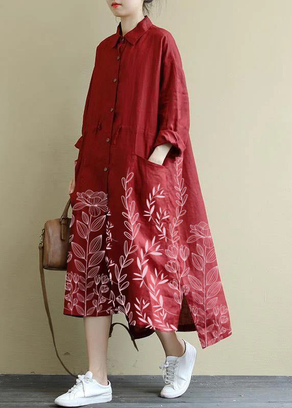 green plaid Linen Shirt Dress Casual Oversize Spring Maxi Dresses - Image 13