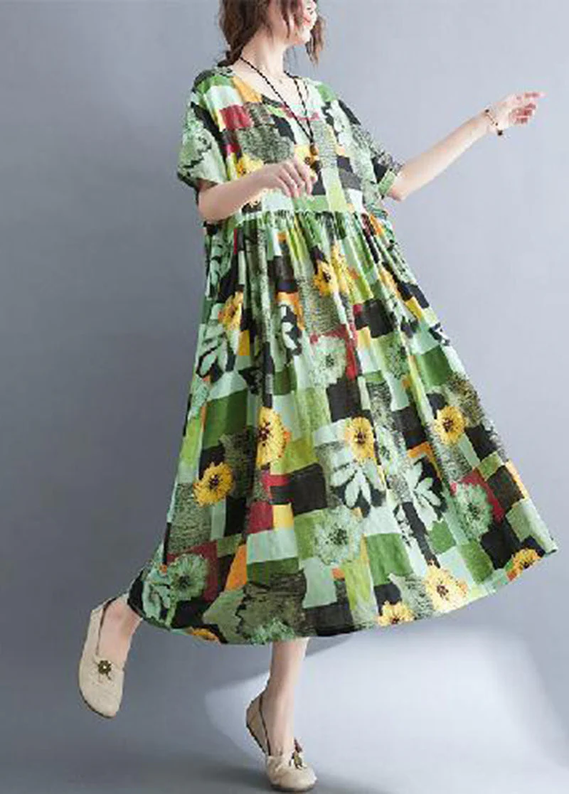 Green Print Cotton Vacation Dress Oversized Exra Large Hem Summer - Image 2