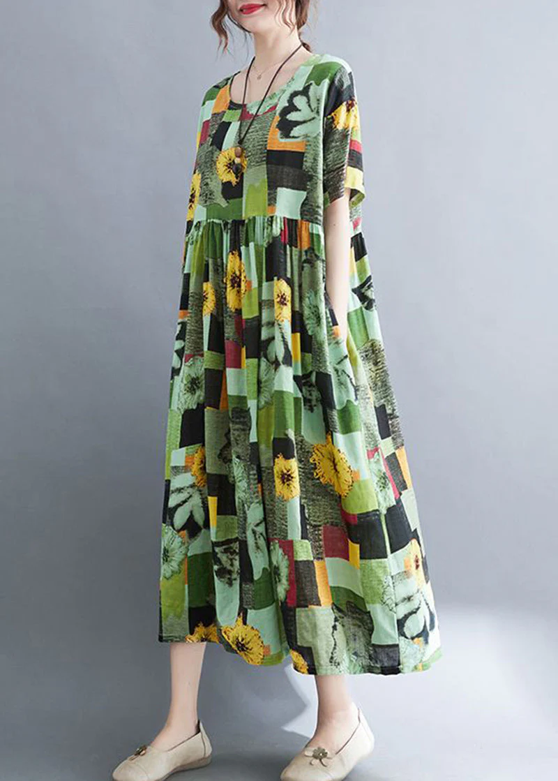 Green Print Cotton Vacation Dress Oversized Exra Large Hem Summer - Image 4