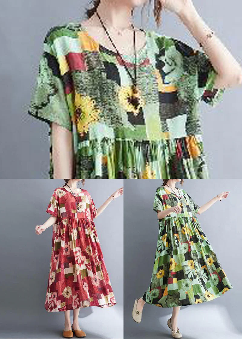 Green Print Cotton Vacation Dress Oversized Exra Large Hem Summer - Image 5