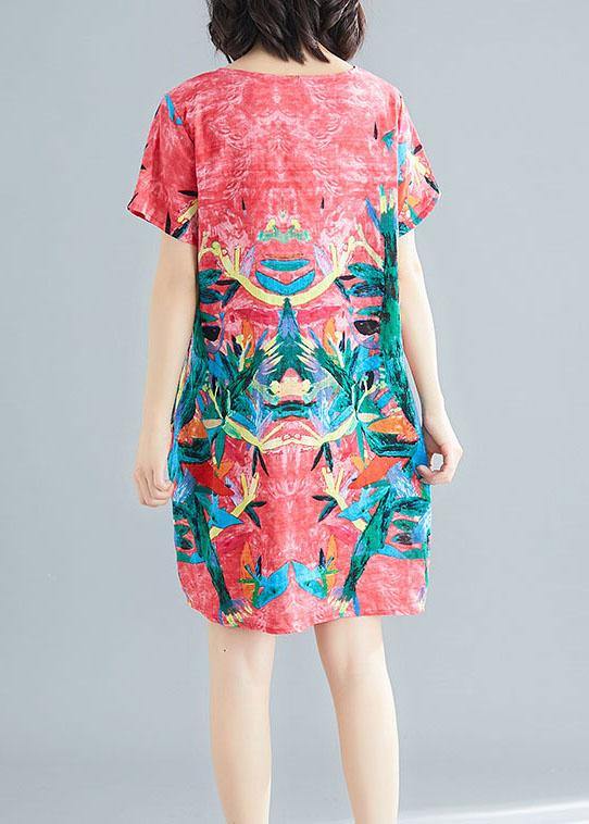 Green Print O-Neck Pockets Summer Short Sleeve Party Dresses - Image 4