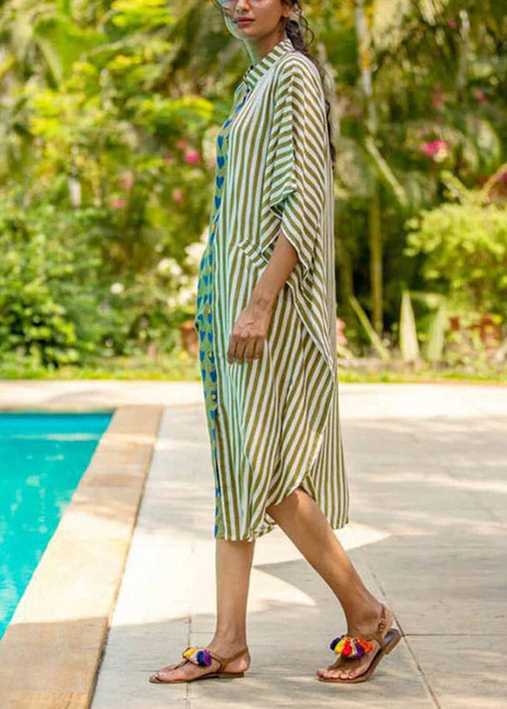 Green Print Patchwork Long Shirts Dresses Half Sleeve - Image 4