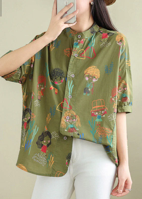 Green Stand Collar Top Short Sleeve - Image 2