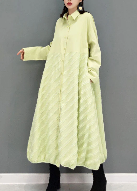 Green Striped a line skirts Maxi Dresses button Spring - Image 2