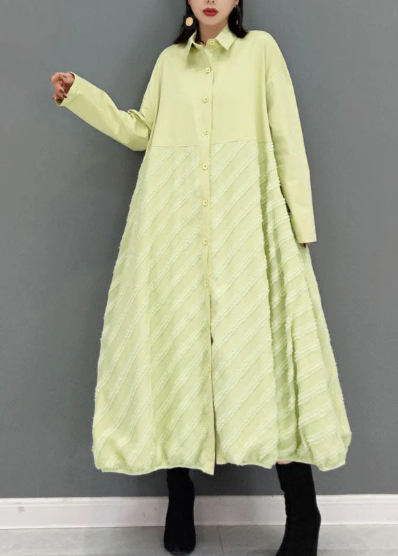 Green Striped a line skirts Maxi Dresses button Spring - Image 3