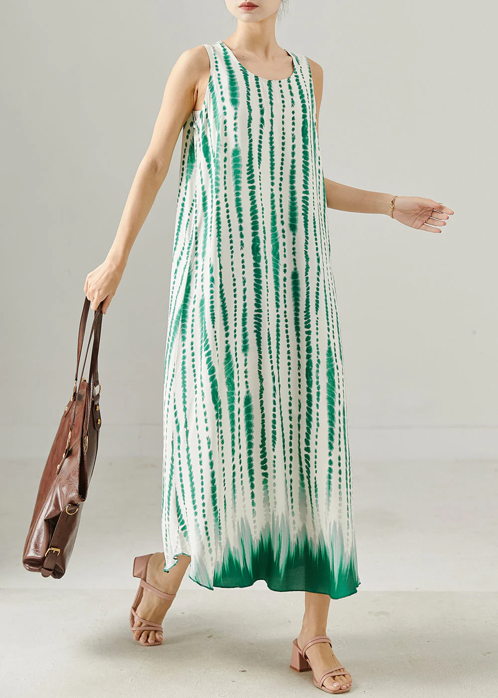 Green Striped Cotton Ankle Dress Oversized Summer - Image 2