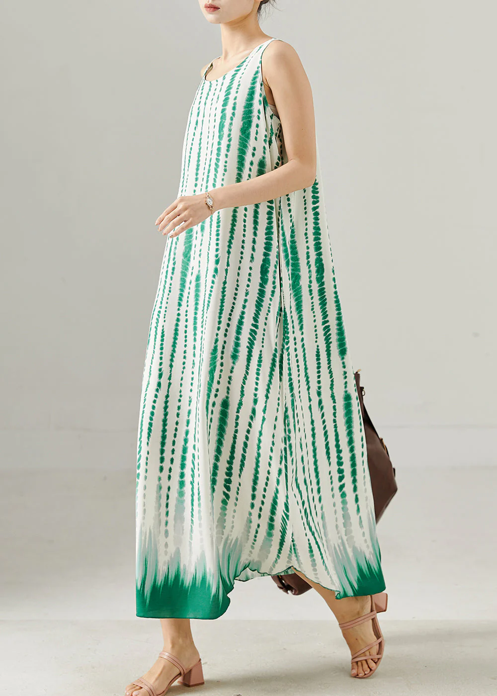 Green Striped Cotton Ankle Dress Oversized Summer - Image 3