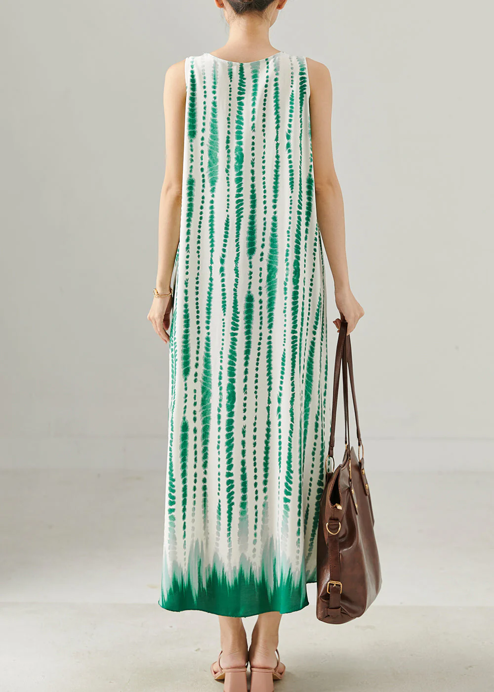 Green Striped Cotton Ankle Dress Oversized Summer - Image 4