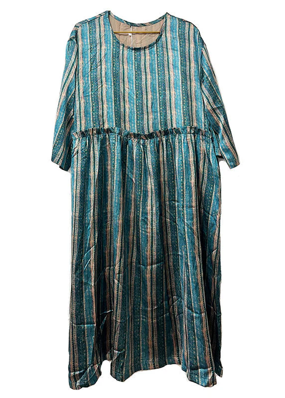 Green Striped Silk Party Dress Oversized Ruffled Fall - Image 5