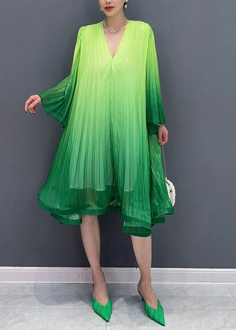 Green Tie Waist Maxi Dresses Flare Sleeve - Image 2