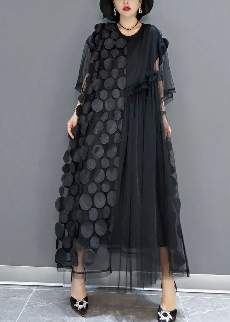 Green Tulle Party Dresses O-Neck Asymmetrical Half Sleeve - Image 2