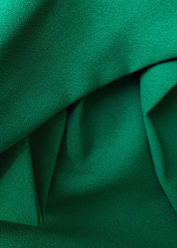 Green Turtleneck Tie Waist Patchwork Cotton Dress Tie Waist Short Sleeve - Image 4