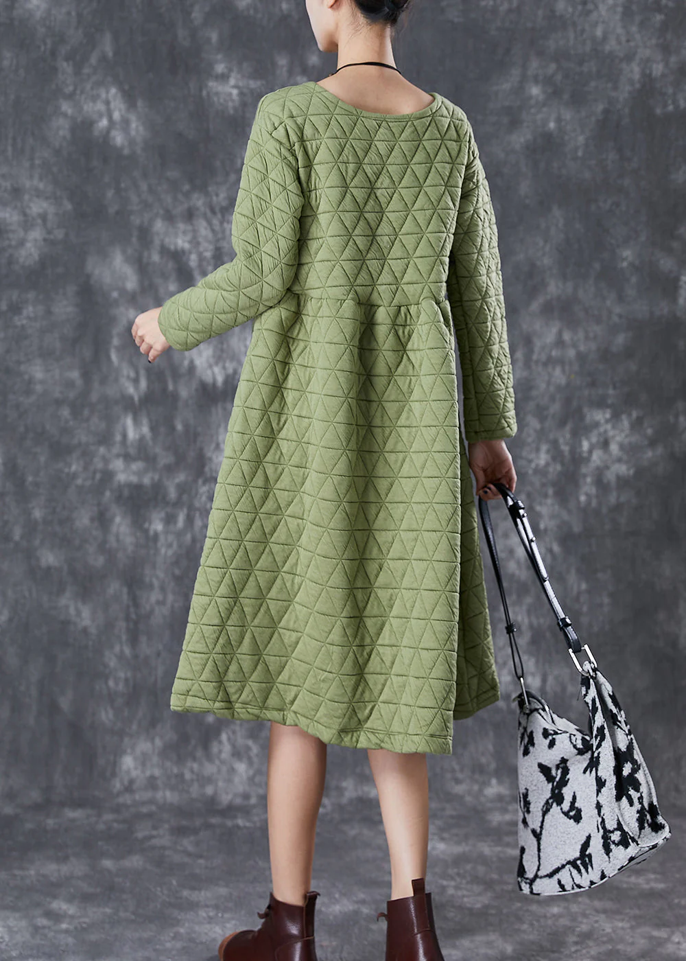 Green Warm Fine Cotton Filled Holiday Dress Winter - Image 4