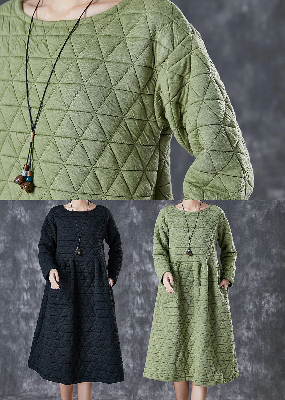 Green Warm Fine Cotton Filled Holiday Dress Winter - Image 5