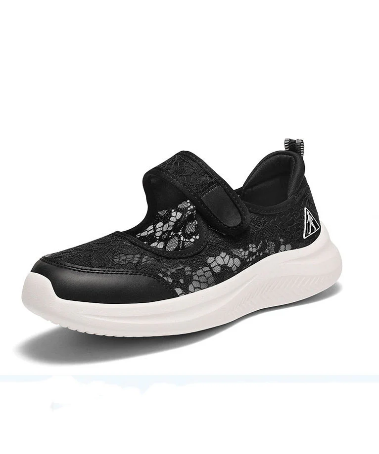 Grey Brown Lace Breathable Mesh Flat Shoes Splicing Buckle Strap - Image 4