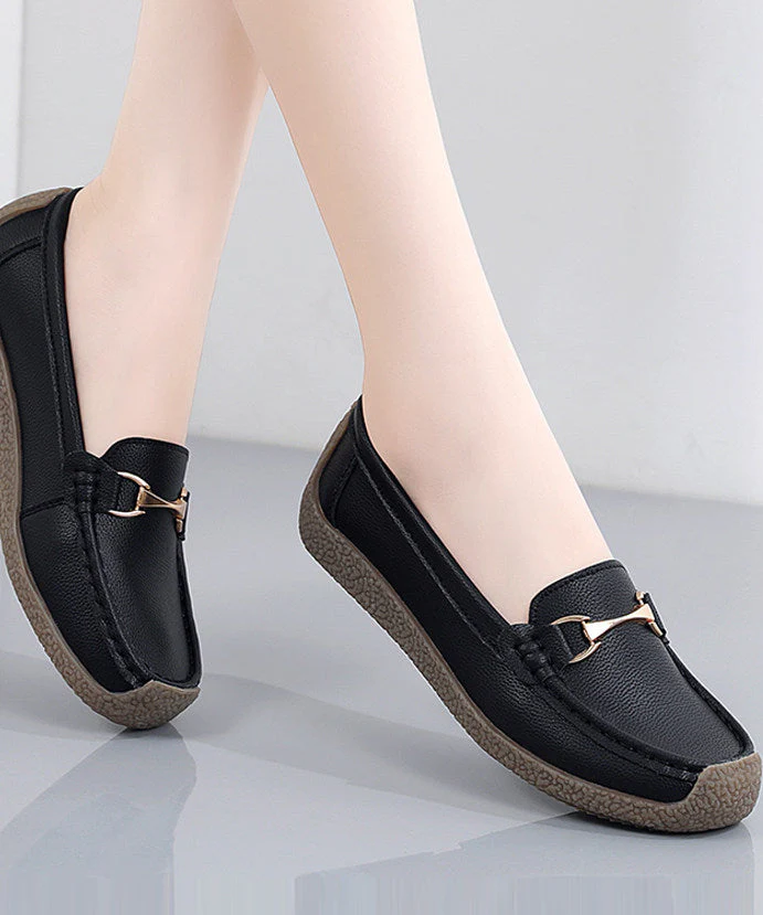 Grey Flat Shoes For Women Cowhide Leather Fine Flat Shoes - Image 3