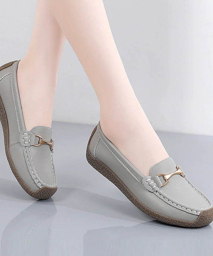 Grey Flat Shoes For Women Cowhide Leather Fine Flat Shoes - Image 4