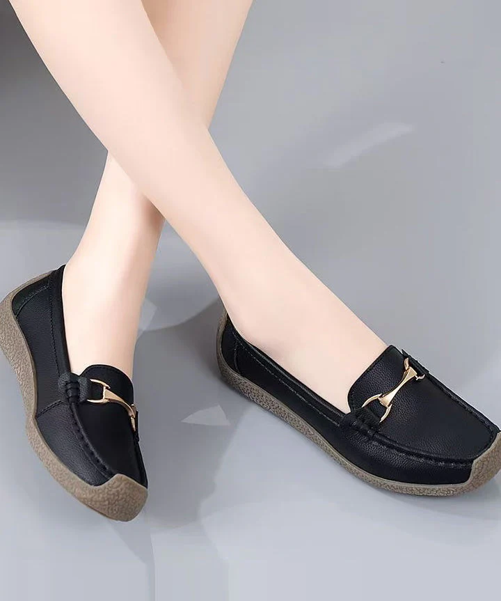 Grey Flat Shoes For Women Cowhide Leather Fine Flat Shoes - Image 5