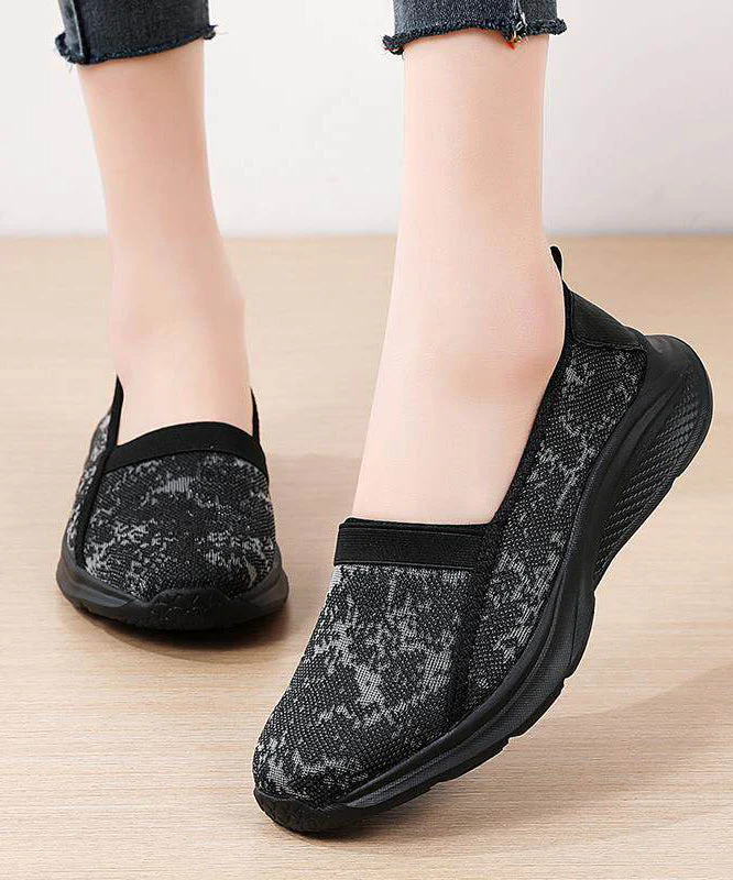 Grey Flat Shoes Knit Fabric Unique Jacquard Flat Feet Shoes - Image 2