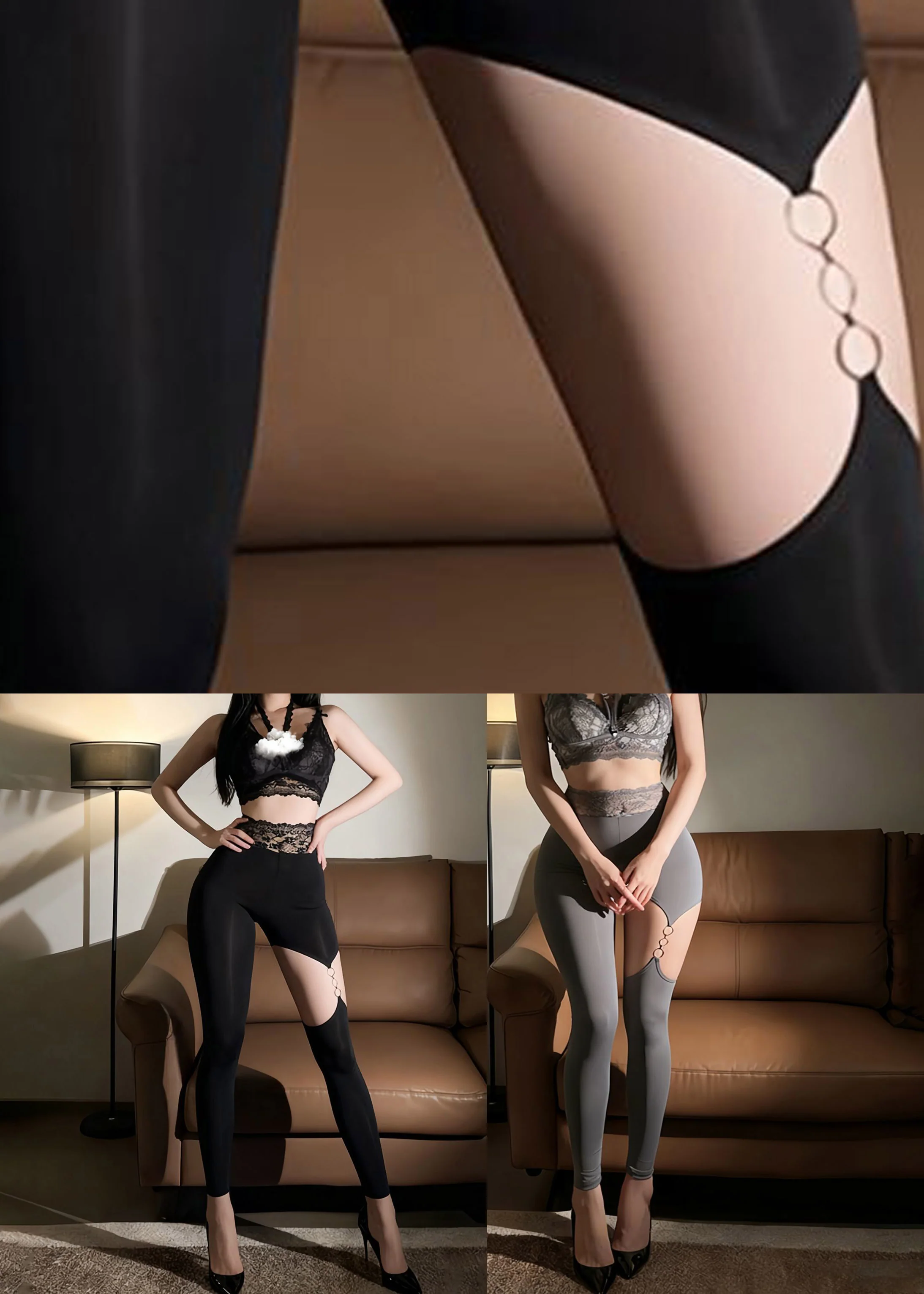Grey Lace Butt Scrunch Sports Bra And Leggings Set Suit - Image 5