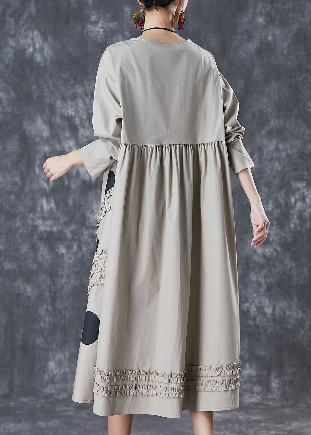 Grey Patchwork Cotton Holiday Dress Ruffled Spring - Image 4