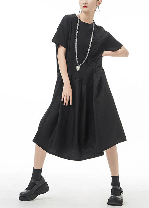 Grey Patchwork Holiday Dress Oversized Short Sleeve - Image 2