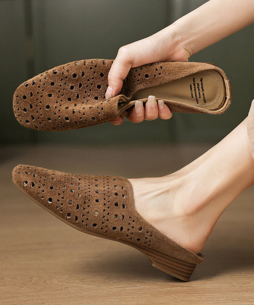 Grey Sheepskin Casual Hollow Out Thong Sandals - Image 3