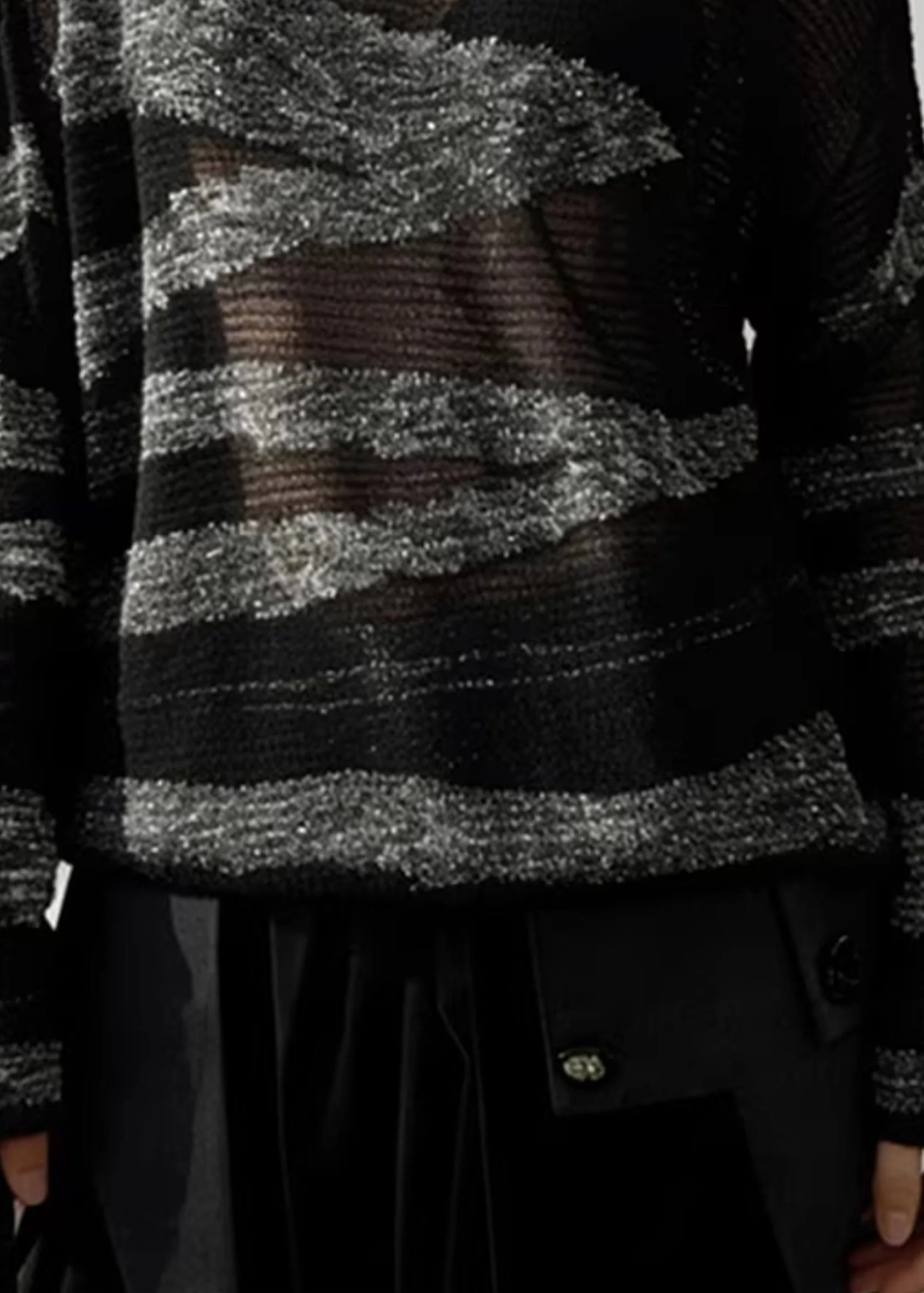 Grey Striped Patchwork Knit Sweater Hollow Out Spring - Image 5
