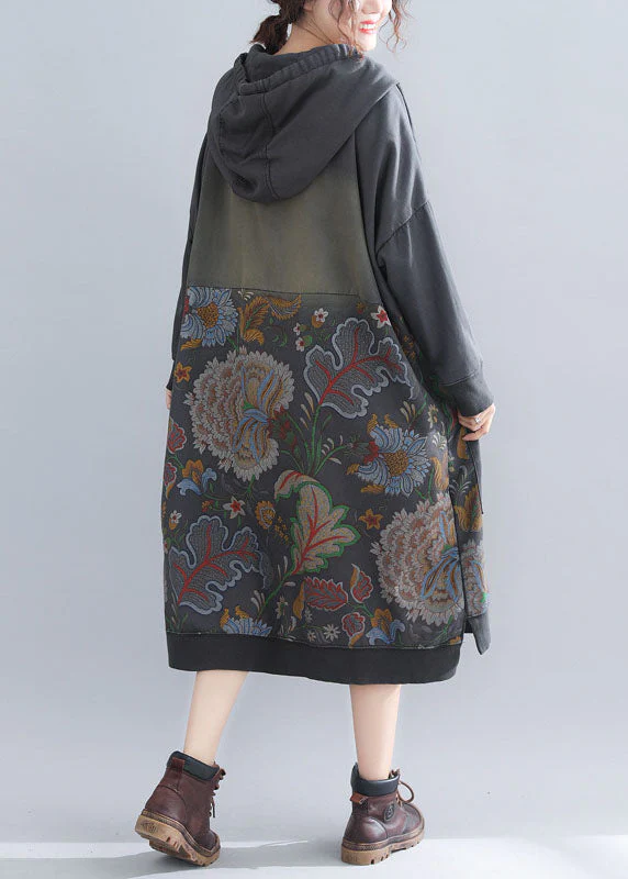 Grey Sweatshirt dresses Hooded drawstring pockets Spring - Image 4