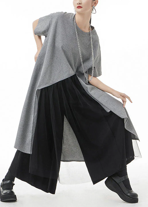 Grey Tulle Patchwork Holiday Dresses Zip Up Short Sleeve - Image 4
