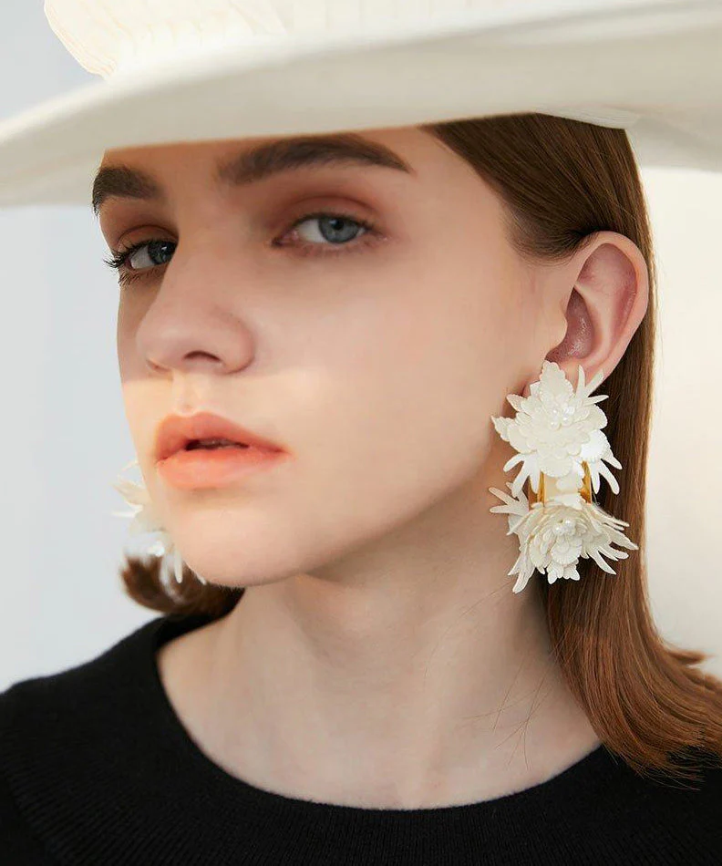 Handmade 3D Layered Flower Statement Earrings - Image 4