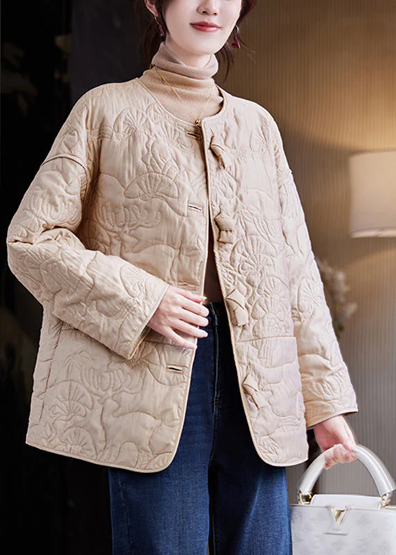 Handmade Apricot Bow Pockets Patchwork Print Parka Winter - Image 3