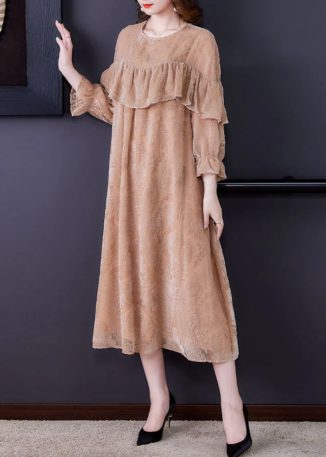 Handmade Apricot Jacquard Velour Vacation Dresses Spring - Image 3