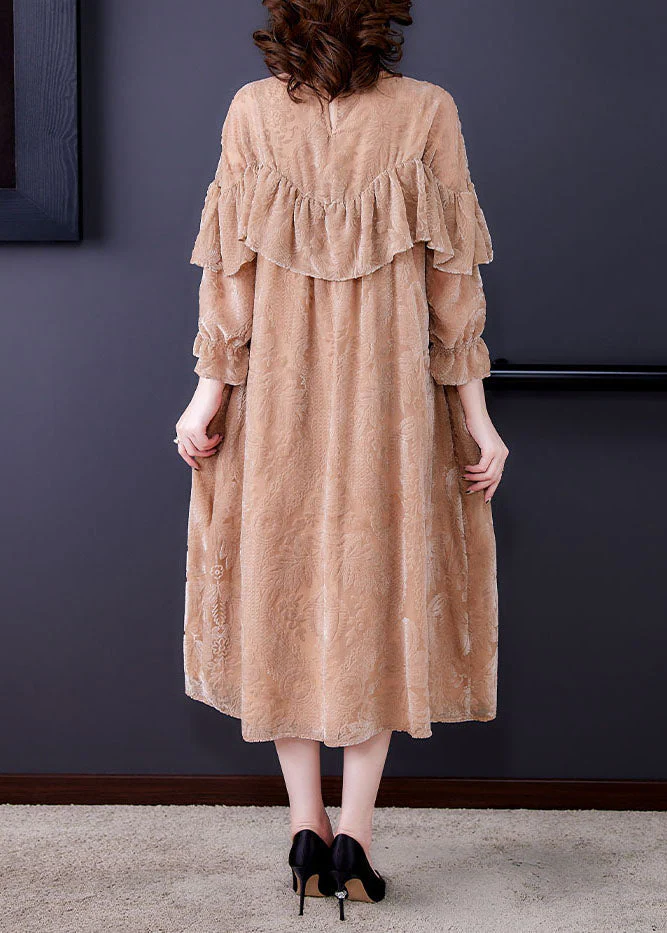 Handmade Apricot Jacquard Velour Vacation Dresses Spring - Image 4