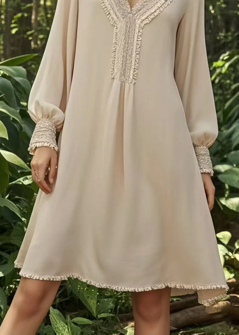 Handmade Apricot V Neck Draping Chiffon Day Dress Spring - Image 4