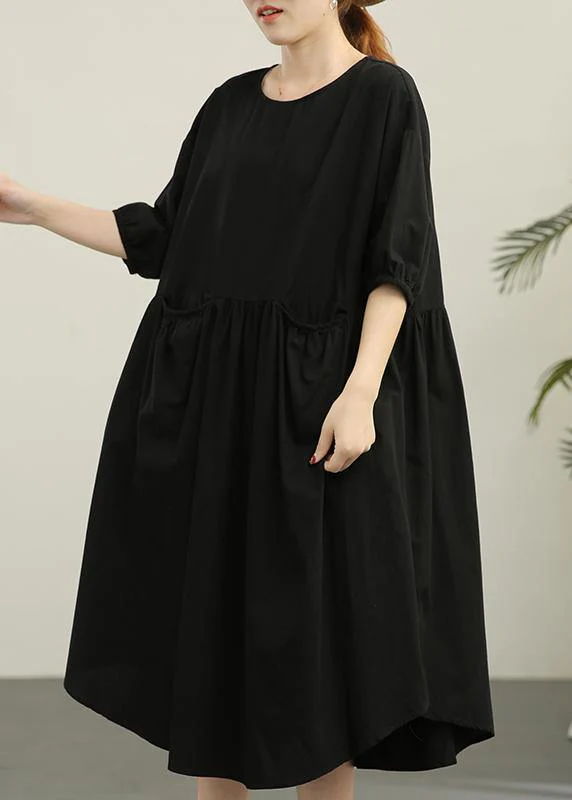 Handmade Black Cinched Summer Cotton Dress - Image 2