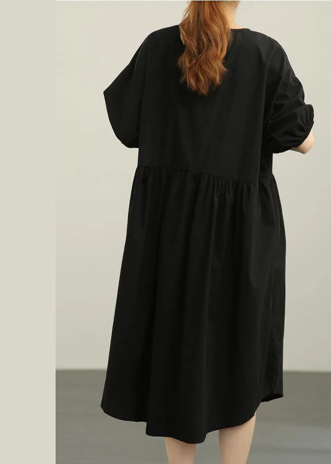 Handmade Black Cinched Summer Cotton Dress - Image 4