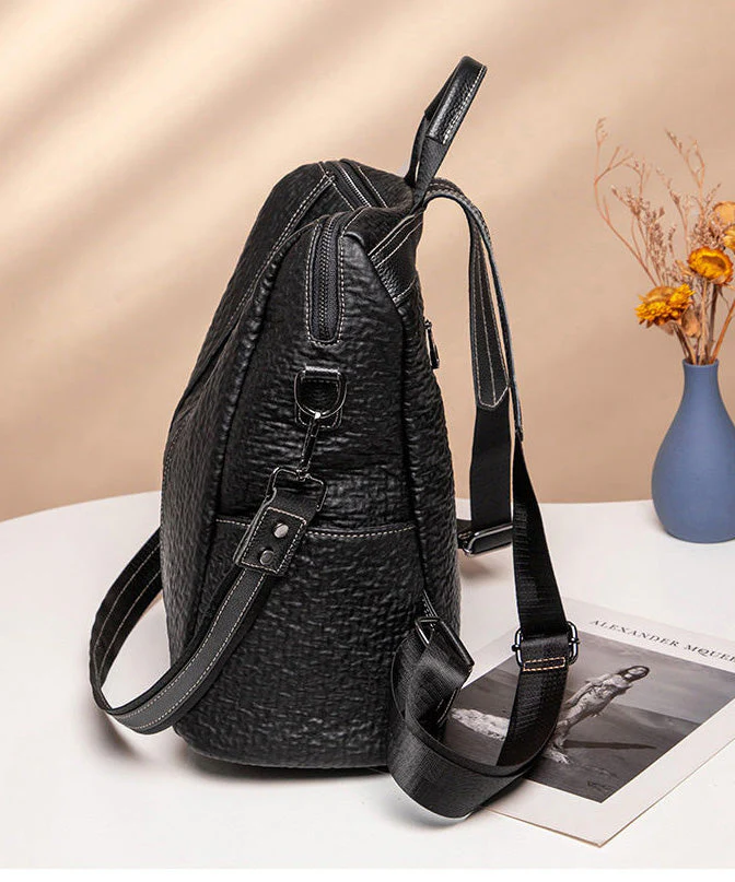 Handmade Black Durable Calf Leather Backpack Bag - Image 3