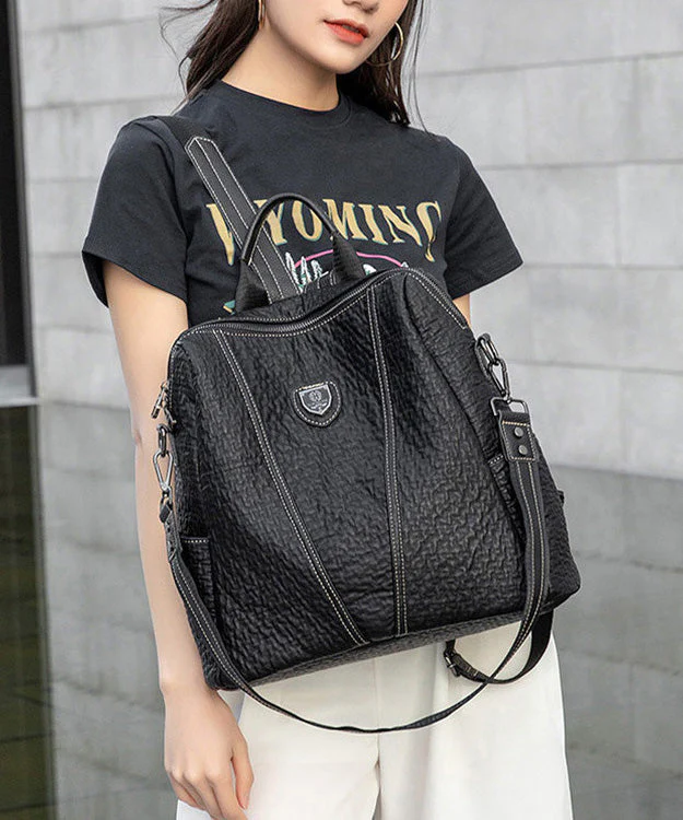 Handmade Black Durable Calf Leather Backpack Bag - Image 4