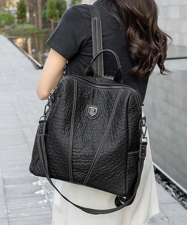 Handmade Black Durable Calf Leather Backpack Bag - Image 5
