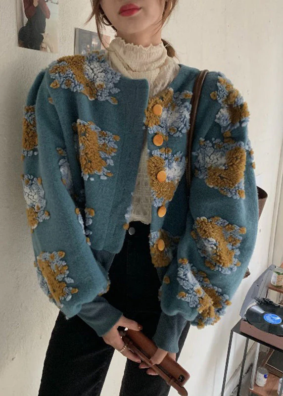 Handmade Black Embroidered Floral Faux Fur Jacket Spring - Image 2