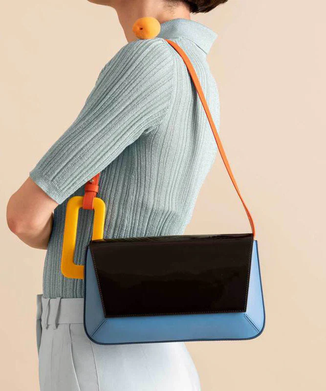 Handmade Black Geometric Shape Asymmetrical Design Faux Leather Women Handbag
