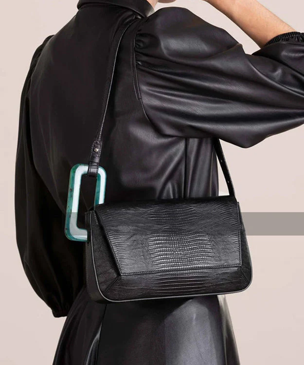 Handmade Black Geometric Shape Asymmetrical Design Faux Leather Women Handbag - Image 3